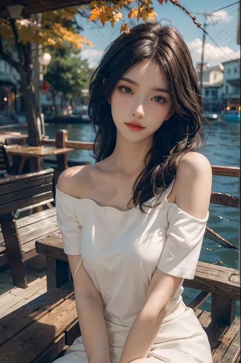 special clothes34,bare shoulders,shirt, dark theme,  red lips, mature female, makeup, big eyes. pretty eyes, ((random shooting a...