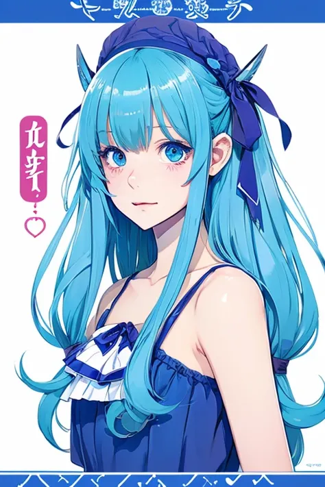 Doujinshi homepage,Girl character、illustratio、blue hairs,full bodyesbian,piece sign