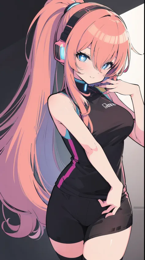 (masterpiece), best quality, (smiling), luka megurine, luka, vocaloid, (wearing a black and pink racing suit:1.2), luka megurine...