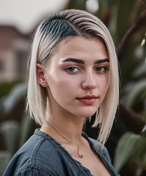 a 20-year-old woman, Blond, (hi-top fade:1.3), dunkles Thema, soothing tones,Perfektes Gesicht detailliert, sexy Lippen, dim colors, Hoher Kontrast, (natural skin texture, Hyperrealismus, Weiches Licht, scharf), HDR