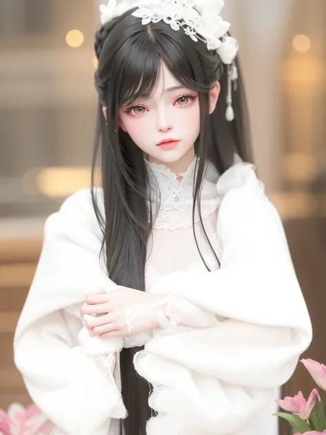 there is a digital painting of a woman with long hair, portrait c 12.0, portrait c 1 2. 0, soft portrait, second life avatar, pale snow white skin, inspired by Yun Du-seo, imvu,