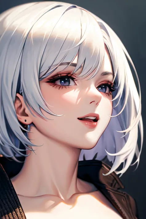 ((best quality)), ((masterpiece)), (detailed), perfect face, happy girl, white hair