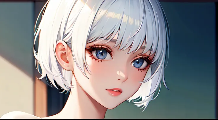 ((best quality)), ((masterpiece)), (detailed), perfect face, confused girl, white hair, short hair, talking