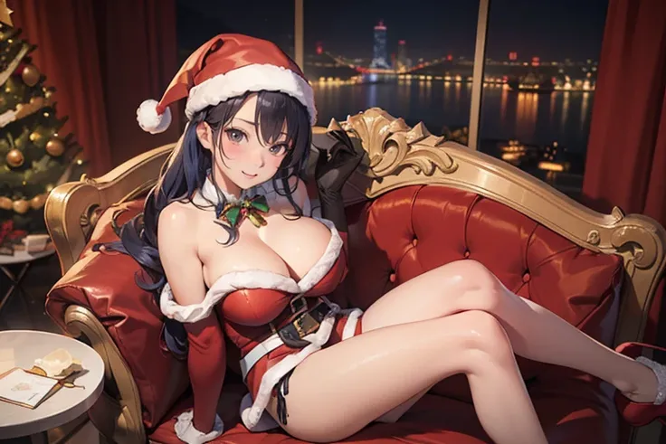 (top-quality,High resolution,(Ultra high definition,4K), (超A high resolution,in 8K),masutepiece:1.2), (Perfect Anatomy,Anatomically accurate), (Angle from above), (Soft lighting, 光线追踪), (((Christmas party held))), (((Sitting on a sofa in a luxury lounge((F...