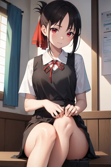 kaguyashinomiya, kaguya shinomiya, folded ponytail, forehead, hair ribbon, (red eyes), red ribbon, ribbon, short hair, sidelocks...