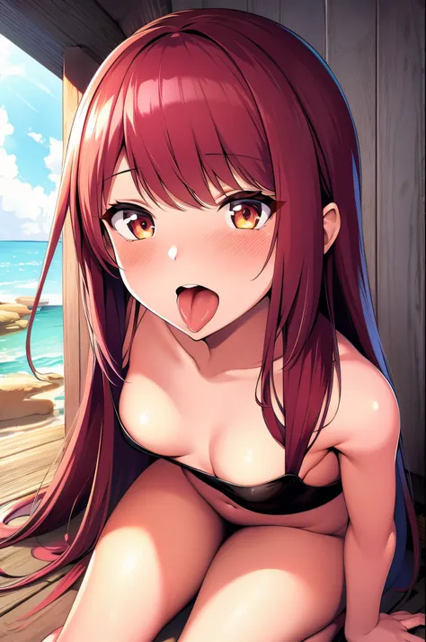 masutepiece,best qualtiy,Anime,fellatio gesture,_gesture,1girl in,blush,Open_Mouth,tongue_out,small tits,slaves,4K resolution.