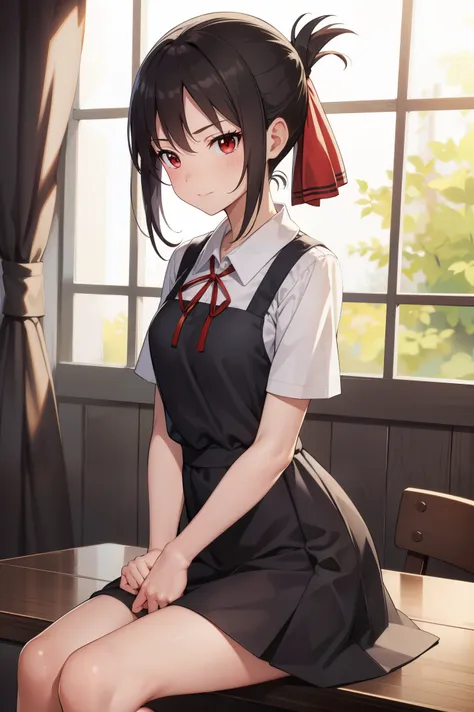 kaguyashinomiya, kaguya shinomiya, folded ponytail, forehead, hair ribbon, (red eyes), red ribbon, ribbon, short hair, sidelocks...