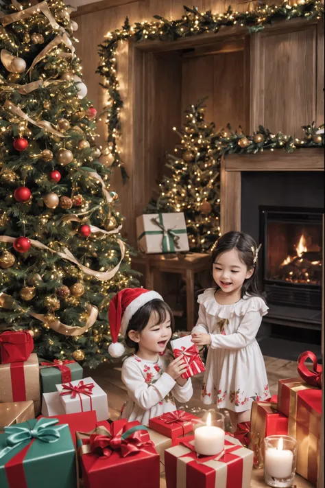 (best quality,4k,8k,highres,masterpiece:1.2),ultra-detailed,realistic,gifts,table,Christmas tree,decorations,wrapping ,bows,ribbon,presents,holiday spirit,vibrant colors,warm lighting,cozy atmosphere,toys,cards,candles,snowflakes,joyful,celebration,exquisi...