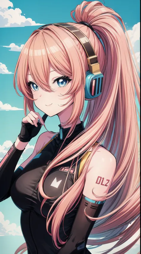 (masterpiece), best quality, (smiling), luka megurine, luka, vocaloid, (wearing a black and pink racing suit:1.2), luka megurine...