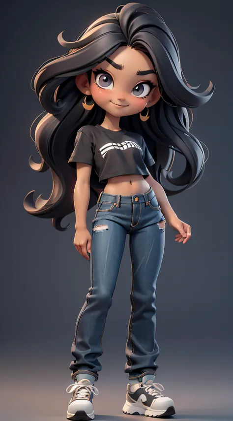 masterpiece, best quality, detailed face, detailed eyes, sharp focus, 3d render. full body, a chibi cute girl, cute smile, ((tan...