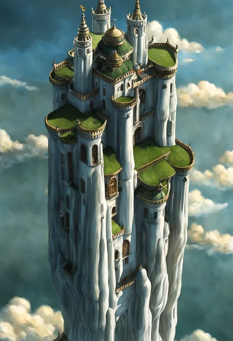 "majestic floating cloud castle, with  the (Best quality at best:1.3), (A high resolution:1), (Excellent:1.perfect pubic bone:1.Parfait:1.3), (Detailed pubic hair:1.3) Art from Studio Ghibli."