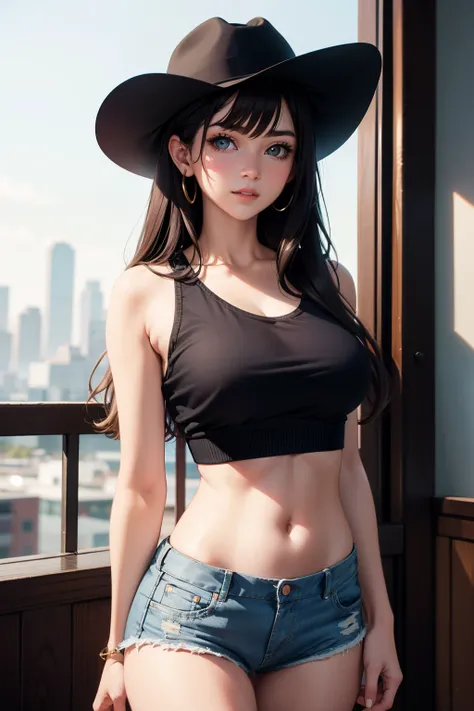 Cowgirl, blue croptop,