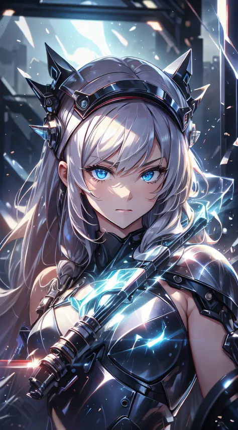 top-quality、Top image quality、​masterpiece、Teenage girl((black mechanic body、Shining red body line、Thorny armor、18year old、 Ager、Best Bust、big bast,Beautiful light blue eyes, Long Blonde Hair、A slender,Large valleys、Reflecting the whole body、black mechanic...