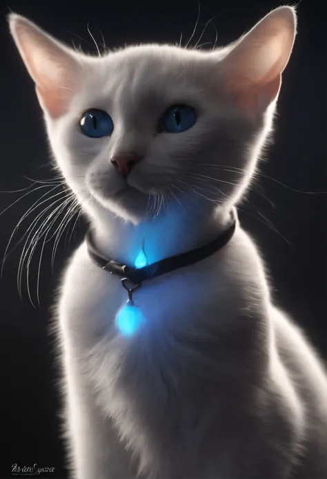 （（（transparent ethereal cat））），cleanness，，Emits blue-violet light，glowing effect，natta，Pure black background， Highly detailed and ultra-realistic visuals，oc rendered，Shot using 70mm-AR