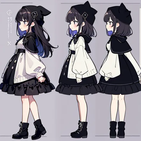 chara sheet,character reference sheet, 1 girl, characterdesignsheet, ((front-facing view, from side view)) symmetrical elements ...