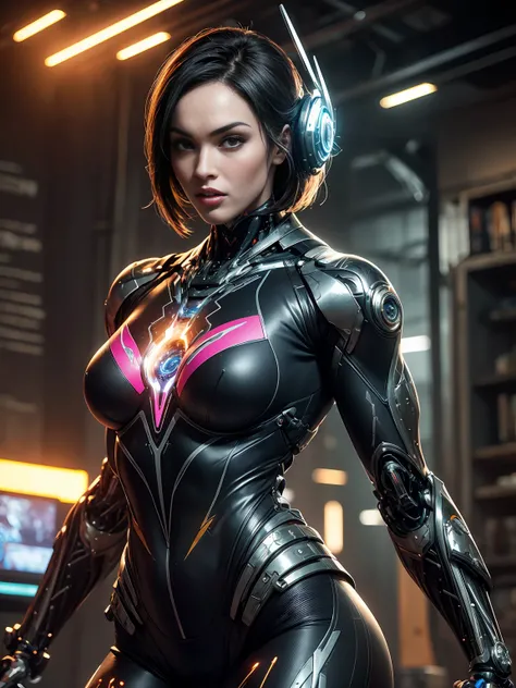 Cinematic, hyper-detailed, and insanely detailed, this artwork captures the essence of megan fox with breathtaking beauty. The color grading is beautifully done, enhancing the overall cinematic feel. Unreal Engine brings her anatomic cybernetic muscle suit...