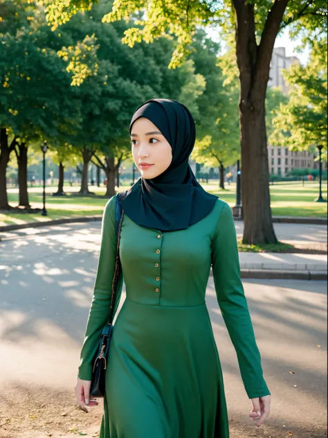 hijab, dress, city park