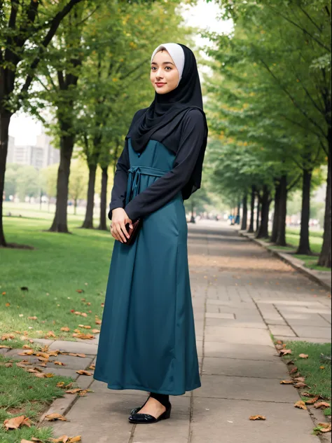 hijab, dress, city park