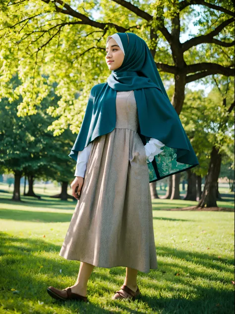 hijab, dress, city park