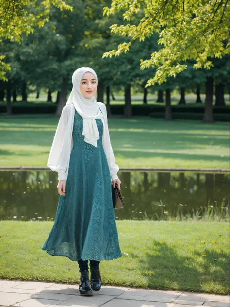 hijab, dress, city park