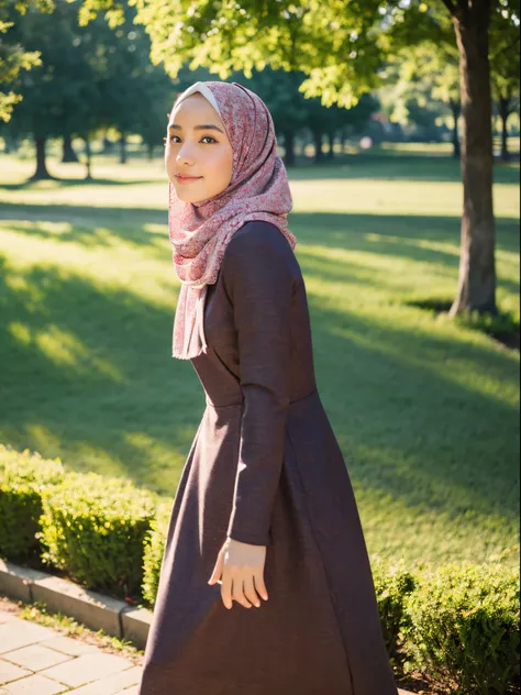 hijab, dress, city park