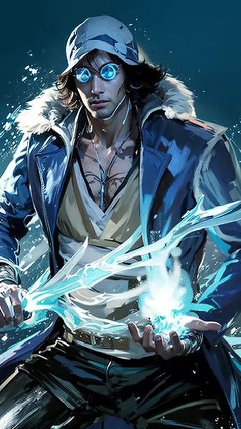 a close up of a person holding a sword in a blue background, if he had  powers, with  powers, kaladin stormblessed, handsome guy in demon slayer art, this character has cryokinesis,  lord, highly detailed exquisite fanart, ultra realistic 8k