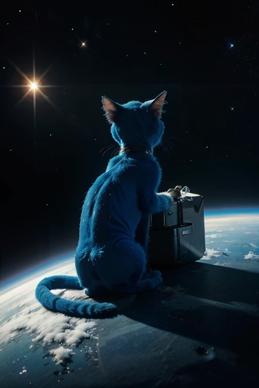 generate smurf cat 4k Sittinging in space