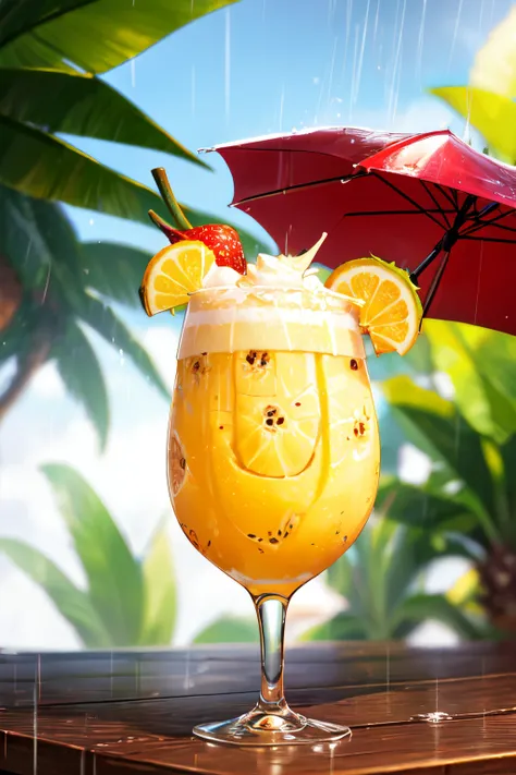 piña coladas getting caught in the rain, ((best quality)), ((masterpiece)), (detailed), 8K, HDR