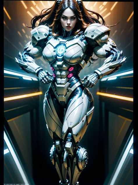 Cinematic, hyper-detailed, and insanely detailed, this artwork captures the essence of megan fox with breathtaking beauty. The color grading is beautifully done, enhancing the overall cinematic feel. Unreal Engine brings her anatomic cybernetic muscle suit...