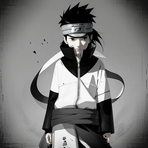 make the image of sasuke uchiha how is it in the manga, image, in black and white and black jacket