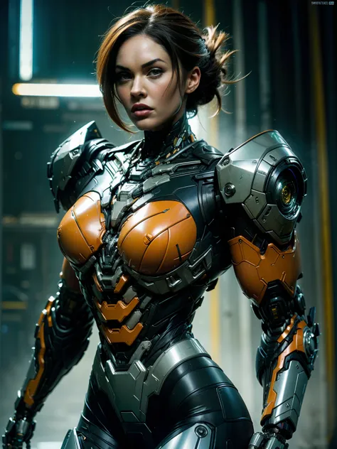 Cinematic, hyper-detailed, and insanely detailed, this artwork captures the essence of megan fox with breathtaking beauty. The color grading is beautifully done, enhancing the overall cinematic feel. Unreal Engine brings her anatomic cybernetic muscle suit...