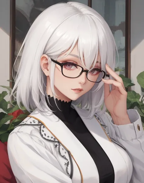 White hair、eye glasses