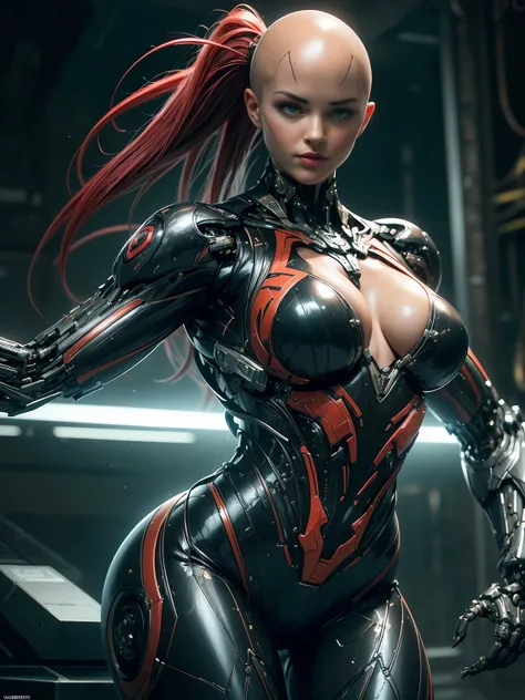 Cinematic, hyper-detailed, and insanely detailed, this artwork captures the essence of a bald hairless muscular female android girl. Beautiful color grading, enhancing the overall cinematic feel. Unreal Engine brings her anatomic cybernetic muscle suit to ...