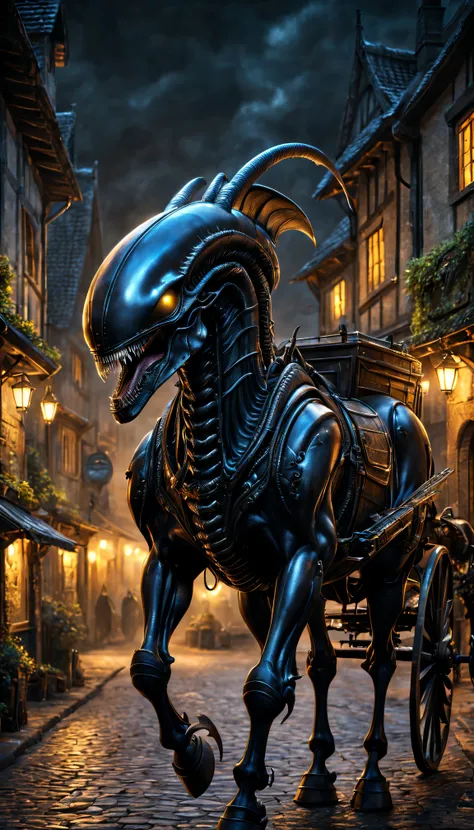 (Medieval science fiction fusion,Xenomorph,mistic) buggy,Best quality at best,4K,8K,A high resolution,tmasterpiece:1.2,ultra - detailed,actual:1.37,[HighDynamicRange] [hyper HD],metal surfaces,Studio lighting,Ultra-fine painting,Focus sharp,Black Death Epi...