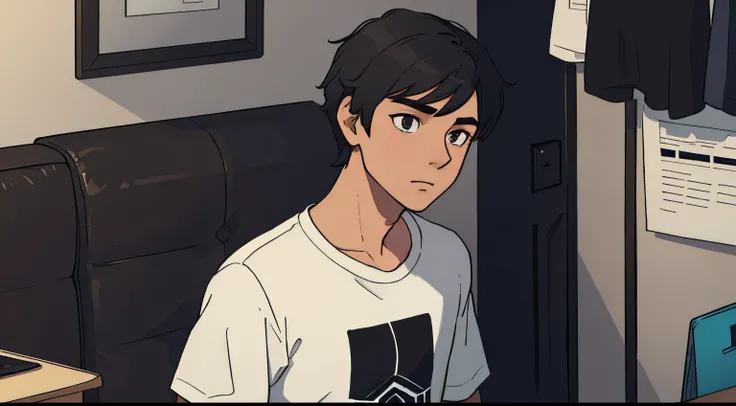 a handsome young man，black color hair，Wear a T-shirt