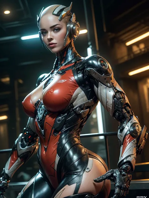 Cinematic, hyper-detailed, and insanely detailed, this artwork captures the essence of a bald hairless muscular female android girl. Beautiful color grading, enhancing the overall cinematic feel. Unreal Engine brings her anatomic cybernetic muscle suit to ...