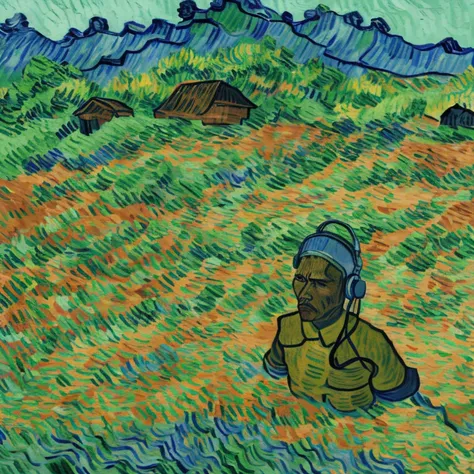 There&#39;s an Amerindian wearing headphones, Directed by: Van Gogh