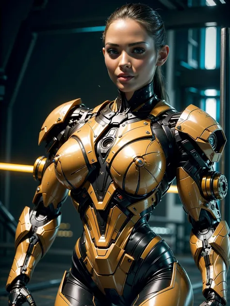 Cinematic, hyper-detailed, and insanely detailed, this artwork captures the essence of a bald hairless muscular female android girl. Beautiful color grading, enhancing the overall cinematic feel. Unreal Engine brings her anatomic cybernetic muscle suit to ...