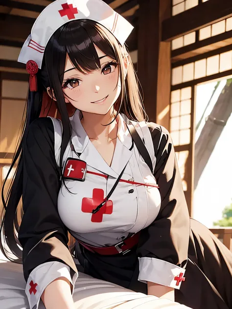 masutepiece, Best Quality, hight resolution,10yaers old,(Hashikuji Temple Mayoi),Look at me and smile,((military nurse)),(Classic Maid Clothing),mentholatum,Beautiful breasts