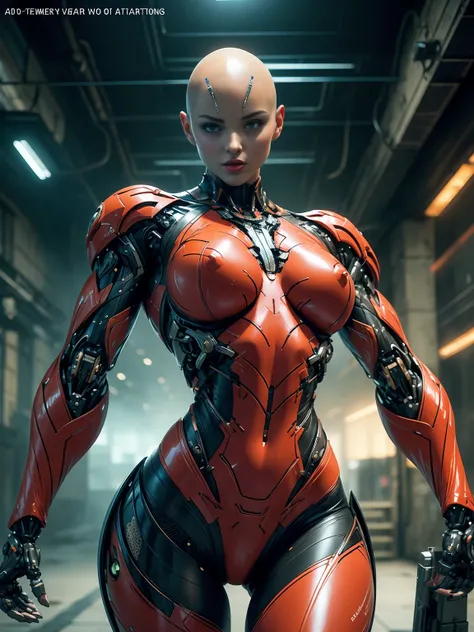 Cinematic, hyper-detailed, and insanely detailed, this artwork captures the essence of a bald hairless muscular female android girl. Beautiful color grading, enhancing the overall cinematic feel. Unreal Engine brings her anatomic cybernetic muscle suit to ...