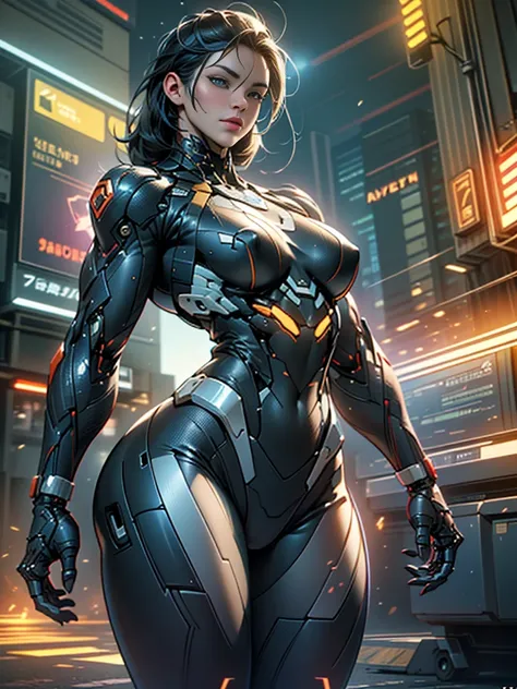 Cinematic, hyper-detailed, and insanely detailed, this artwork captures the essence of a bald hairless muscular female android girl. Beautiful color grading, enhancing the overall cinematic feel. Unreal Engine brings her anatomic cybernetic muscle suit to ...