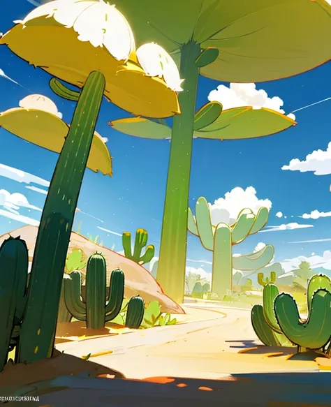 desert cactus, Sky and clouds, genshin style illustration ((Best 4k Quality))