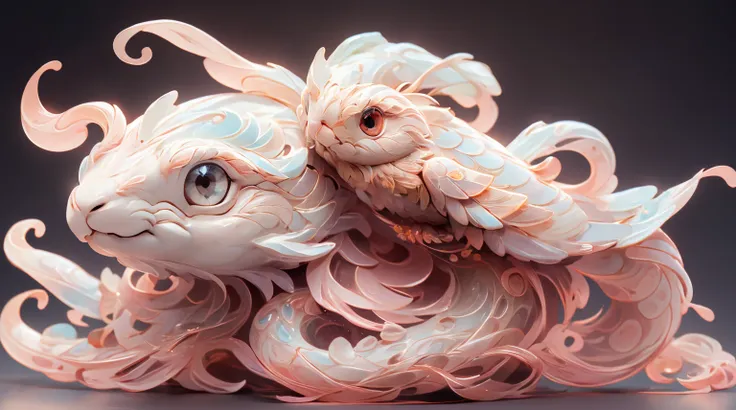 The shape of a snake，The background was clean，dream color，Transparent statue，flower eyes，The white，red eyes，The eyes are clear，tmasterpiece，（Best quality：1.3），A rabbit，Full body lesbian，8K Ultra Clear