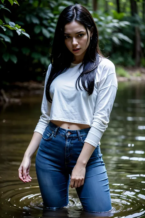 "polina, dressed in high-waisted jeans, stood in a dark swamp, drowning in darkness. polina had a fetish for the swamp, and now ...