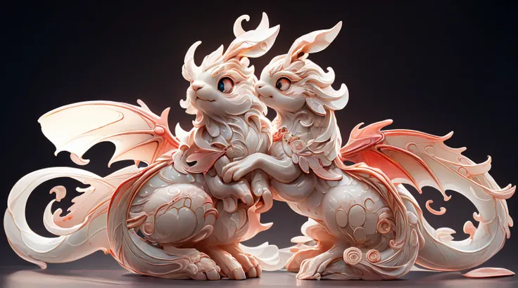 The shape of a dragon，The background was clean，dream color，Transparent statue，flower eyes，The white，red eyes，The eyes are clear，tmasterpiece，（Best quality at best：1.3），A rabbit，Full body lesbian，8K Ultra Clear