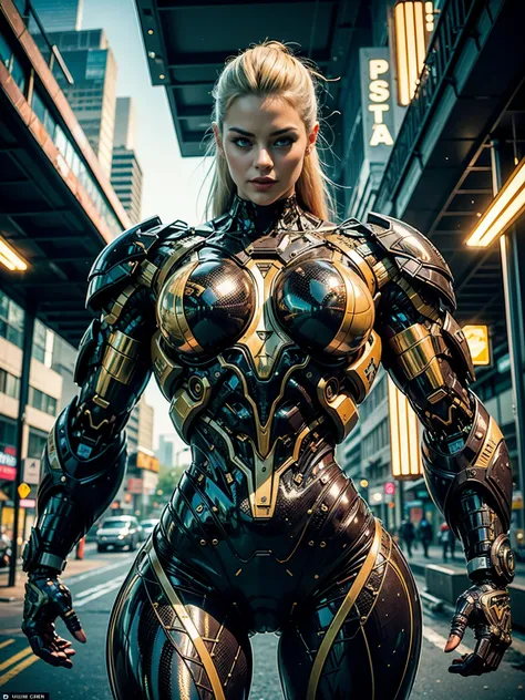 (1girl:1.5), Cinematic, hyper-detailed, and insanely detailed, this artwork captures the essence of a hairless muscular female android girl. Beautiful color grading, enhancing the overall cinematic feel. Unreal Engine brings her anatomic cybernetic muscle ...