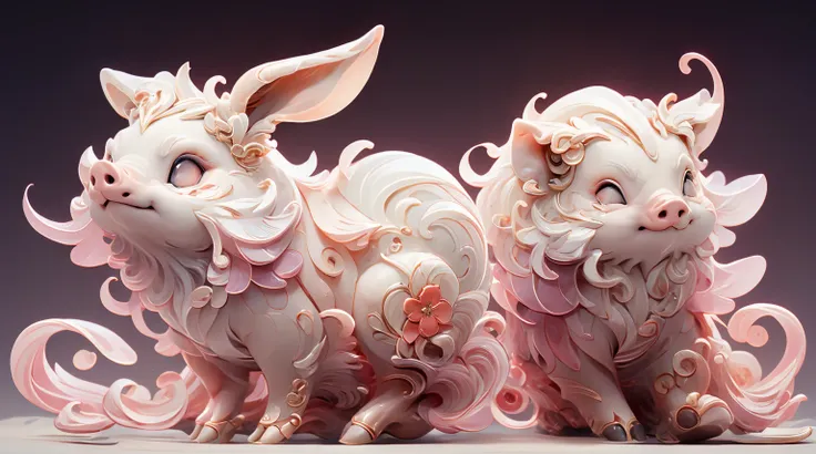 The shape of a pig，The background was clean，dream color，Transparent statue，flower eyes，The white，red eyes，The eyes are clear，tmasterpiece，（Best quality at best：1.3），A rabbit，Full body lesbian，8K Ultra Clear