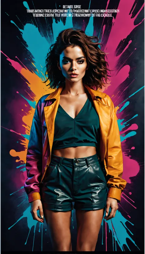 ((((dramatic))), (((gritty))), (((intense))) film poster featuring a young woman as the central character. She stands confidently in the center of the poster, wearing a stylish and edgy outfit, with a determined expression on her face. The background is da...