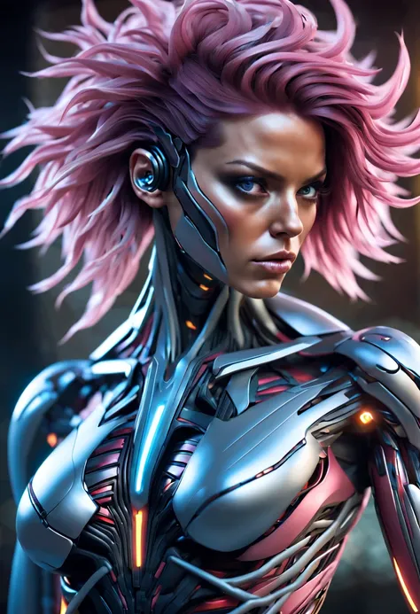 (1girl:1.5), Cinematic, hyper-detailed, and insanely detailed, this artwork captures the essence of a hairless muscular female android girl. Beautiful color grading, enhancing the overall cinematic feel. Unreal Engine brings her anatomic cybernetic muscle ...