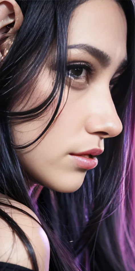 a close up of a person with blue hair and a black dress, cruel korean goth girl, 1 7 - year - old goth girl, 1 7 - year - old anime goth girl, scary look, ahegao face, realistic , pale goth beauty, ahegao, dark purple hair and cybernetics, with black scler...